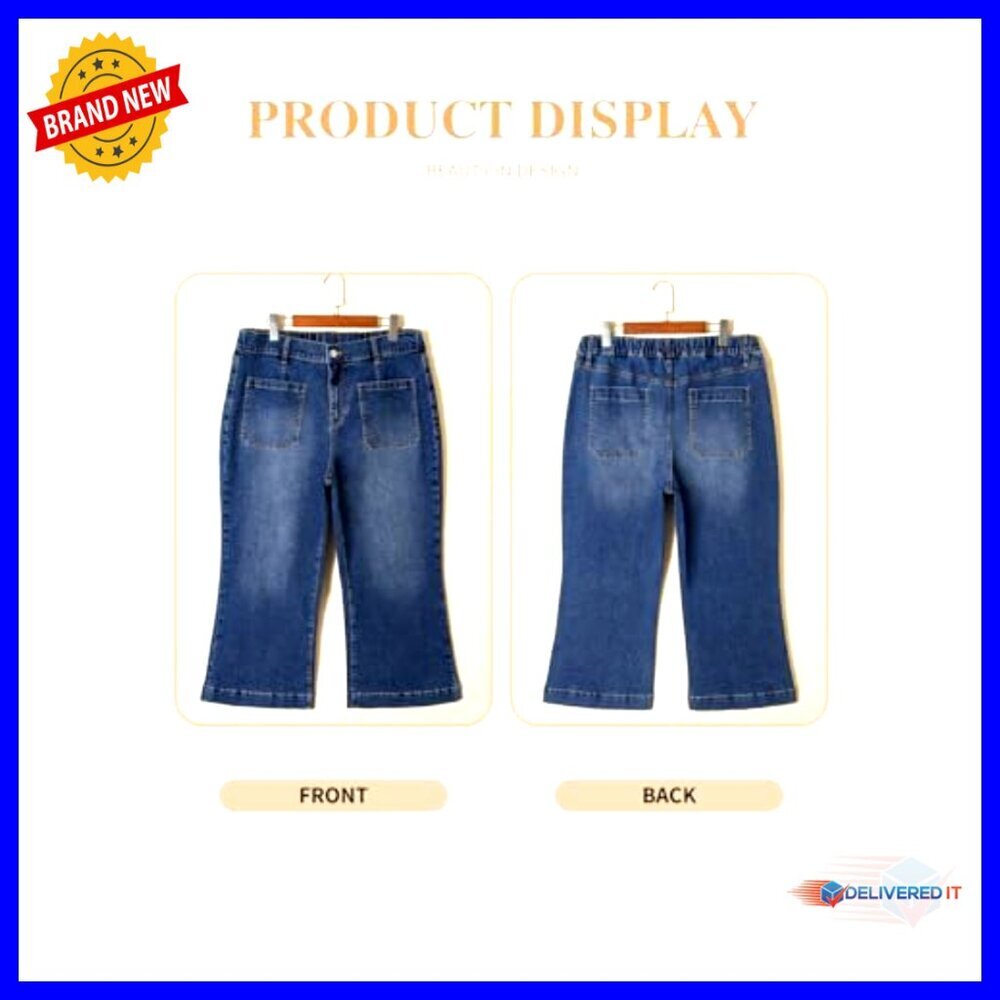Plus Size High Waisted Wide Leg Stretchy Denim Jeans with Pockets - Picture 4 of 7